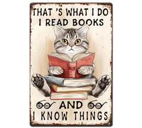 SUPERDANT Chat Lisant des Plaque Metal Vintage Affiche Drôle de Chat avec des Livres Plaque Murale Decorative Décor Citations Drôles Plaques en Étain Décoration Murale Plaque Signe Deco Vintage