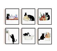 SuperDant Chat Mur Art Peinture Salle de Bains Impression sur Toile Affiche Mignon Animal Image Papier Toilette