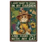 SUPERDANT Chat Plaque Metal Vintage Animaux Plaque Murale Decorative Art Rétro Je Veux Juste Travailler dans Mon Jardin et Passer du Temps avec Mon Chat Panneau Decoratif Exterieur Metal