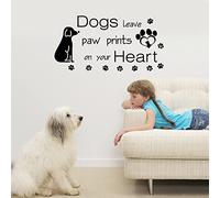 SUPERDANT Chien Stickers Muraux Animaux Disant Sticker Mural Chiens Laisser des Empreintes de Patte sur Vos Coeurs Citations Stickers Muraux Vinyle Noir Autocollants Décoratifs