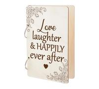 SUPERDANT Classeur à Feuilles Mobiles en Bois Love Laughter Happily Ever After Organisateur de Cartes de Vœux Livre Carte Postale Album Photo 2 anneau Couverture Cadeau Anniversaire