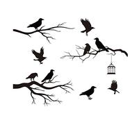 SUPERDANT Corbeau Arbre Stickers Muraux Oiseau Debout Sur la Cime des Arbres Stickers Muraux Cage à Oiseaux Stickers Muraux Noir Art Décal Décorations pour Salon TV Mur Chambre D'Enfant Décor 107x39cm