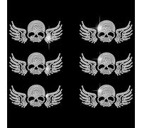 SUPERDANT Crâne Ailes Fer Sur Strass Thermocollant T-Shirt Cristal Patch Thermocollant de Chaleur Motifs Squelette Cristal Autocollants Strass Bling Décalcomanies Cadeaux 6 pcs