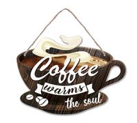 SUPERDANT Deco Murale Bois pour Bar à Café à Accrocher au Mur Décoration de Cuisine de Ferme le Café Réchauffe L'Âme pour le Panneau de Panneaux de Porte en Bois pour Salon
