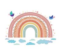 SUPERDANT Dessin Animé Boho Arc-en-Ciel Stickers Muraux Oiseaux Sticker Mural Coloré Coeur Vinyle Papier Peint Arc-en-Ciel Autocollants Décoratifs pour Filles Bébé Pépinière Chambre
