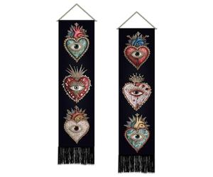 SUPERDANT Ensemble De 2 Bannières Tapisserie Murales Verticales À Effet Psychédélique Yeux Sacré-Cœur 130 x 33 cm À Lumière Noire Pour Décor De Chambre Antre Masculin Porche Coloré
