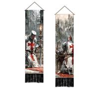 SUPERDANT Ensemble de 2 Rétro Tapisserie Murales Verticales des Chevaliers Templiers130x33cm Set de Bannières en Tissu Étroites Historique Médiéval pour Mur du Salon Chambre Véranda Antre Masculin