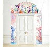 SUPERDANT Ensemble de 3 Bannières de Porte Sirène 30x180cm 11.8x70.9in 68x180cm En Polyester Coloré Panneau de Bienvenue Vertical Réutilisable Décoration Suspendue d'été pour Porche Devant de Porte