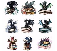 SUPERDANT Ensemble De 9 Transfert Textile Thermocollant À Repasser Stickers Tissu Thermocollant Dragons Lisant Des Livres Patch Thermocollant Pour T-Shirts Sacs Toile Vestes Oreillers DIY