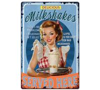SUPERDANT Fille avec un Milkshake Plaque Metal Vintage Boissons Plaque Murale Decorative de Campagne Vintage Signe de Dessert Thème de Chambre à Coucher Deco Vintage