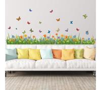 SUPERDANT Fleur Bush Mur Papillon Stickers Muraux Salon Chambre Plinthe Plinthe Ligne Sticker Mural Art Grande Taille Abstraction Autocollants et Peintures Murales DIY Art PVC Autocollants Décoratifs