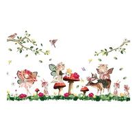 SUPERDANT Forêt Fée Stickers Muraux Champignon Prairie Sticker Mural Aquarelle Cerf Lapin Oiseau Papier Peint Autocollant 2 Feuille/Set Vinyle Décoration Murale pour Chambre de Fille Chambre d'enfant