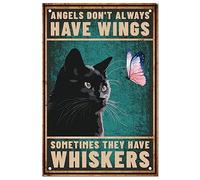 SUPERDANT Funny Cat Papillon Plaque Metal Vintage Vintage Art Iron Wall Decor Inspirational Quotes Black Cat Angel Plaque Metal Decorative Chambre Salle de Bains Décor pour Bars Restaurants Cafés