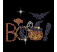 SUPERDANT Halloween Boo Fer Sur Strass Transfert CitFantôme Bling Décalcomanies pour T-Shirt Bricolage pour Sac de Vêtements Cadeaux D'Halloween Cadeaux décoratifs pour Halloween