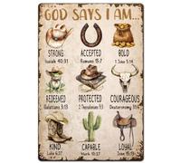 SUPERDANT Inspirant Dieu Dit Que Je Suis en Plaque Metal Vintage Western Cowboy Plaque Murale Decorative Affiche Vintage Chrétien Bible Versets Far West Panneau Decoratif Exterieur Metal