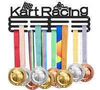 SUPERDANT Kart Racing Medal Hanger Kart Medal Holder with 12 Lines Robust Steel Award Display Holders for Over 60 Medals Wall Mounted Medal Display Racks for Ribbon Lanyard