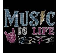 SUPERDANT la Musique Est la Vie Transfert de Strass Thermocollant pour T Shirt Motifs de Notes de Musique en Cristal Patch Thermocollant Strass a Coller DIY Art Artisanat Cadeaux Patch Vetement