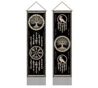 SUPERDANT Lot de 2 Tenture Viking Attrape-Rêves Moderne Tenture Murale Longue et Verticale À Franges avec Bâtons et Corde pour Chambre Salon Véranda Bureau Décoration Intérieure 45.6x13 pouces