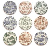 SUPERDANT Lot de 9 Dessous de Verre en Bois Art Populaire Vintage Embase Empilable pour Table de Salon Salle à Manger Cadeau de Pendaison de Crémaillère Coloré 10x10cm