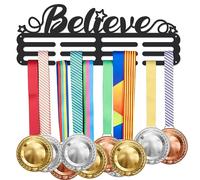 SUPERDANT Motivational Text Porte Medaille Believe Medal Display Rack with Stars Iron Hook Rack Frame Porte Medaille Awards Ribbon Cheer for 60+ Medal