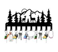 SUPERDANT Mountain Elk Porte Clef Mural Mountain Peak Sunrise Rack Porte Clé Mural Crochets Muraux en Acier Inoxydable Accroche Clef Mural Noir avec 10 crochets Accroche Clef Mural Parapluie 10x25 cm