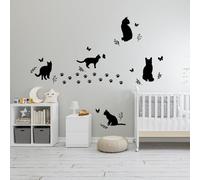 SUPERDANT Noir Chat Stickers Muraux Chat Silhouette Autocollant Mural Papillon Animal Art Porte DIY Art Fenêtre Clings Ouverture de L'école Autocollants Décoratifs