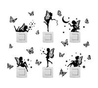 SUPERDANT Noir Papillon Fées Stickers Muraux Elfes Étoiles Lune Interrupteur Décor Autocollant Peel and Stick Amovible Coloré Autocollants pour Interrupteurs Décoratifs