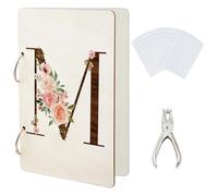 SUPERDANT Organiseur de Cartes de Vœux avec Lettre M Classeur de Planification Florale Porte Cartes D'Anniversaire Couverture en Bois avec Perforation et 20 pochette Intérieure