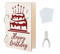 SUPERDANT Organiseur de cartes de vœux pour gâteau d'anniversaire avec bougies et cerises - Classeur en bois - 2 anneaux - Album de cartes postales avec poinçon et 20 poches