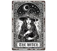 SUPERDANT Panneau Decoratif Exterieur Metal Sorciere Tarot Chat Noir Plaque Decorative Metal Art Mur Gothique Vintage Amusant Pour Cachot Bar Maison Fete Halloween Deco Murale Cadeau Sorciere 12×8in