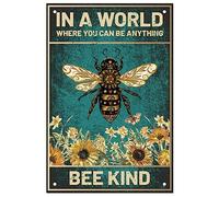 SUPERDANT Panneau en fer-blanc vintage abeille fleur Citations inspirantes Soyez gentils Panneau en fer-blanc vintage Plaque en métal Décor rétro chambre salle de bain 20x30cm