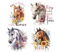 SUPERDANT Patchs Thermocollants Cheval et Fleur Transfert Textile | 4 Pièces,Lavable,Coloré,Impression Claire,Durable,25×18.4~21.5cm,Pour Décoration Oreiller Casquette