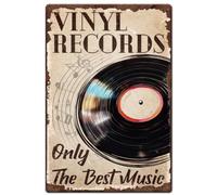 SUPERDANT Plaque en tôle avec disques - En métal - Avec thème musical - Only The Best Music - Rétro - Art mural - Pour bar, cave, club, salon, chambre à coucher