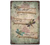 SUPERDANT Plaque Metal Vintage avec Libellule Citations Inspirantes Plaque Metal Decorative Acceptez Ce Qui Est Plaque Murale en Métal Affiche pour la Maison le Salon la Chambre à Coucher le Bar