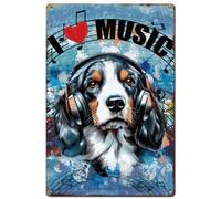SUPERDANT Plaque Metal Vintage avec Musique pour Chien J'Aime la Musique Plaque Decorative Metal Sur le Thème de la Musique Plaque Vintage Metal avec Musique Plaque Murale Decorative