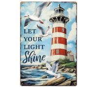 SUPERDANT Plaque Metal Vintage avec phare côtier et mouettes Affiche Vintage Plaque Metal Decorative pour maison, bars, pubs, salle de bain, grotte - 20 cm x 30 cm