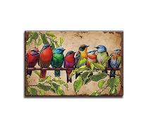 SUPERDANT Plaque Metal Vintage Coloré Oiseaux Métal Tin Sign Birds On Branch Wall Art Tin Peinture Plaque Affiche Ancienne Mode en Aluminium Signe Salon Maison Chambre Salle de Bains Décor