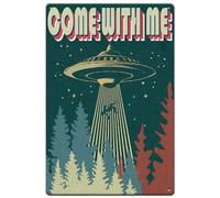SUPERDANT Plaque Metal Vintage Come With Me Retro Forest Alien Plaque Metal Decorative Retro Sign Decor Affiche Vintage pour la Maison Salon Murale Decorative