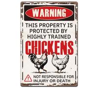 SUPERDANT Plaque Metal Vintage Comique de Poulailler en Tôle Avertissement | Protégée par des Poulets Art Mural Plaque Metal Decorative Pré percé pour Maisons Fermes Jardins Clôtures 30x20cm