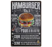 SUPERDANT Plaque Metal Vintage Comment Faire un Hamburger Plaque Metal Decorative de Restauration Rapide Murale Decorative de Cuisine Décoration Affiche Vintage Cadeaux Deco