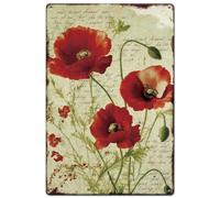 SUPERDANT Plaque Metal Vintage Coquelicot Rouge Panneau en Métal Floral Panneau en Métal à Thème Botanique Plaque Murale Decorative Art Mural de Fleurs de Bar Maison Homme Panneau Decoratif Exterieur