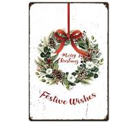 SUPERDANT Plaque Metal Vintage Couronne de Noël « Joyeux Noël » Vœux Festifs Plaque Murale Decorative pour la Maison Art Mural Café Panneau Decoratif Exterieur Metal Cadeaux de Christmas
