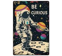 SUPERDANT Plaque Metal Vintage D’Astronaute Exploration Spatiale Plaque Metal Decorative Avec Texte Soyez Curieux Décor Affiche Vintage Pour Garage Chambre Panneau Decoratif Exterieur Metal