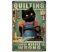 SUPERDANT Plaque Metal Vintage De Chat Avec Motif Patchwork Car Le Meurtre Est Mal Plaque Métallique Chat Noir Plaque Murale Decorative Citations Drôles Art en Fer Panneau Decoratif Exterieur Metal