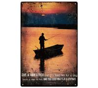 SUPERDANT Plaque Metal Vintage de Pêche et de Coucher de Soleil Citations Plaque Murale Decorative Bateau Affiche Vintage Art Mural Amusant Panneau Decoratif Exterieur Metal