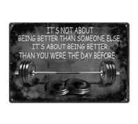 SUPERDANT Plaque Metal Vintage de Salle de Sport Texte de Motivation D'Haltère Plaque Murale Decorative Être Meilleur Que Vous Ne L'Étiez la Veille Affiche Vintage Panneau Decoratif Exterieur Metal