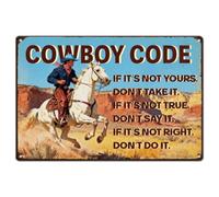 SUPERDANT Plaque Metal Vintage du Code du Cowboy 30x20cm Plaque Murale Western Vintage en Fer Étain avec Cheval Cowboy Bord Arrondi Pré-percé Décor pour Ranch Bar Chambre Ferme
