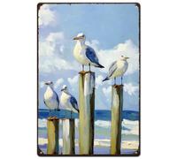 SUPERDANT Plaque Metal Vintage en Forme de Mouette Océan Oiseau de Mer Plaque Murale Decorative Plage Peinture à L'Huile Style Affiche Murale Décoration Rétro en Métal Deco Vintage 30x20cm