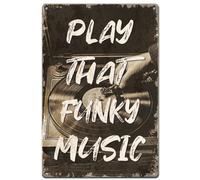 SUPERDANT Plaque Metal Vintage Musicaux « Play That Funky Music » Panneau en Étain Rétro Plaque Murale Decorative Affiche Vintage Panneau Decoratif Exterieur Metal