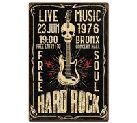 SUPERDANT Plaque Metal Vintage pour Guitare Plaque Decorative Metal Peinture en Métal Décor de Musique Hard Rock avec Crâne Guitare Art Rétro Décoration Murale pour Bar Musical Pub Café Deco Vintage